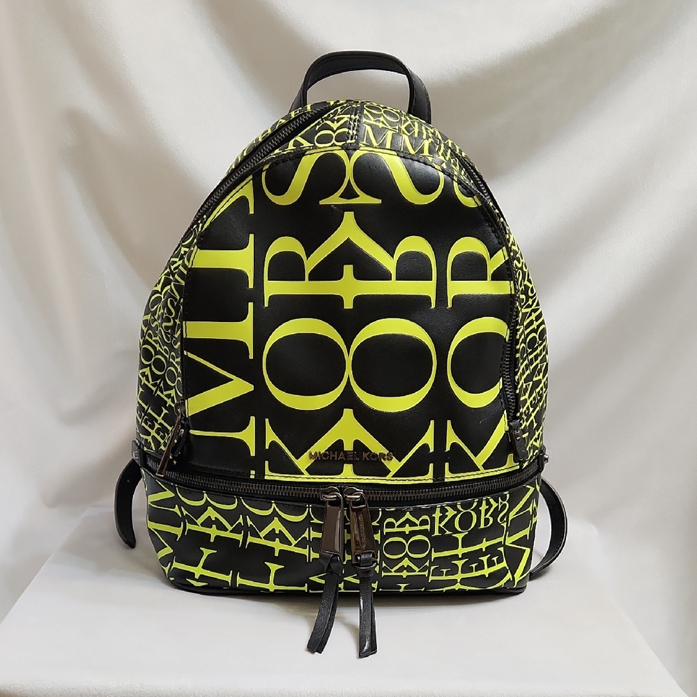 Michael Kors Rhea Medium Newsprint Print Logo Leather Backpack